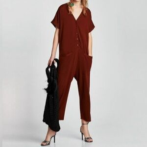 Zara Knit Short Sleeve Slouchy Jumpsuit